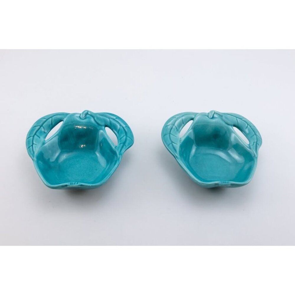 2 Vintage California Pottery Enchanto  Blue Pear Shaped Dishes Bowls Mid-Century